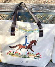Load image into Gallery viewer, 19” X 14” Equestrian Lined Canvas Tote
