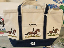 Load image into Gallery viewer, 14” X 9” Petite Hand Painted Equestrain Canvas Bag
