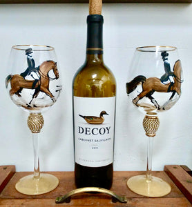 SAVE! Pax de deux Hand Painted Wine Tote and Pair of Hand Painted Gold Rimmed Wine Glasses!