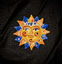 Load image into Gallery viewer, 6.5&quot; Ceramic hand painted Happy Sun Face w/ Blue rays
