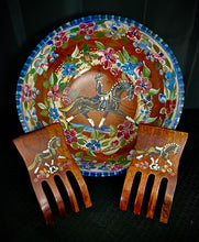 Load image into Gallery viewer, Versailles Collection - 13&quot; Dressage Motif Cherry Wood Bowl w/ Dressage Motif Salad Servers
