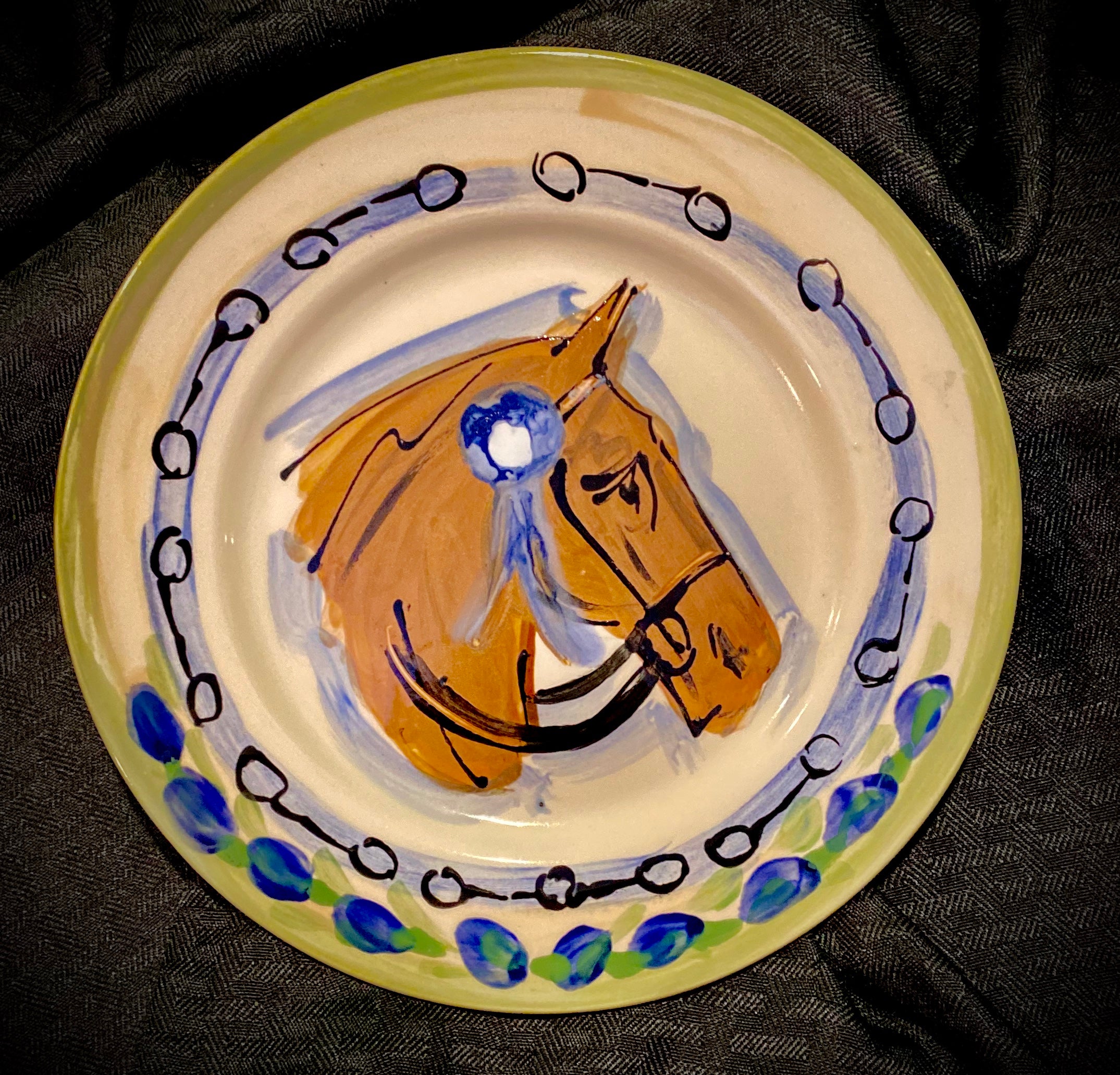 Equestrian Round Plate - Hand painted Horse Head with Bits - 8
