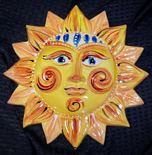 Load image into Gallery viewer, 12&quot; Ceramic hand painted Happy Sun Face
