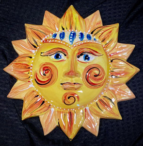 12" Ceramic hand painted Happy Sun Face