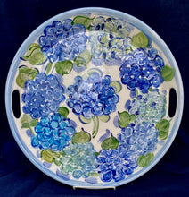 Load image into Gallery viewer, 12&quot; OR 14&quot; Round Ceramic Hydrangea Server with handles.

