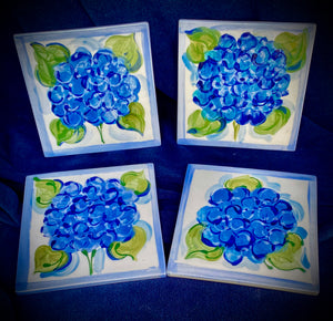 6" Ceramic Hydrangea Trivets - With or Without Nantucket Basket.